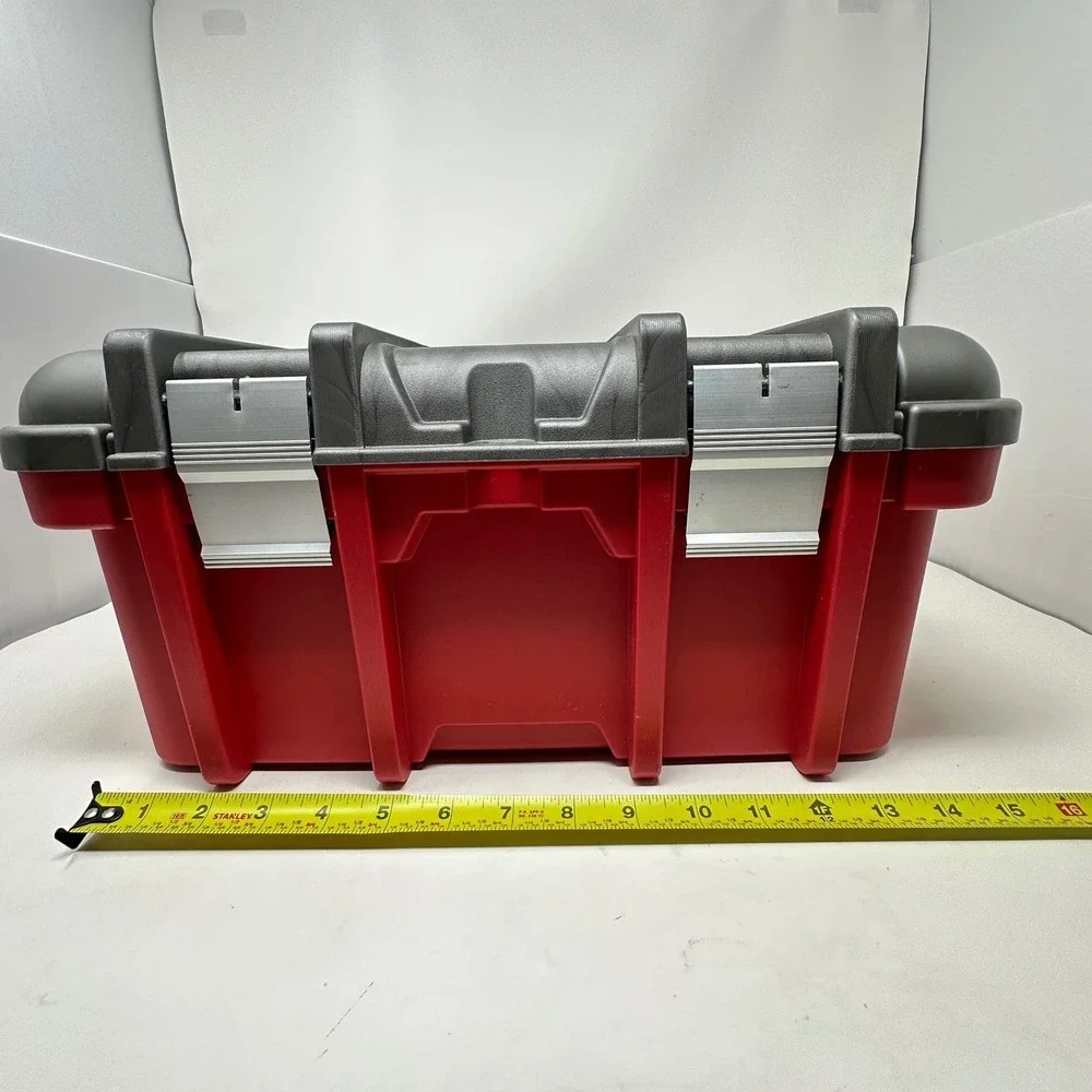 Keter Heavy Duty Plastic Tool Box Red Gray Metal Latches Portable 16 Inch Case